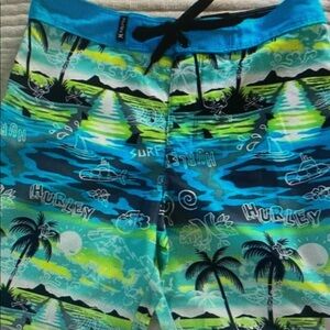 Tropical Kids Swim Trunks - Blue and Green